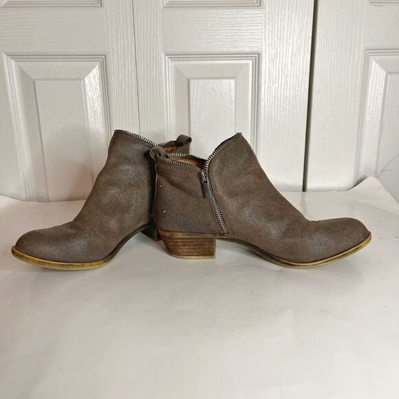 Lucky Brand Zipper Nubuck Leather Ankle Cowboy Western Bootie Boots - Picture 2 of 12